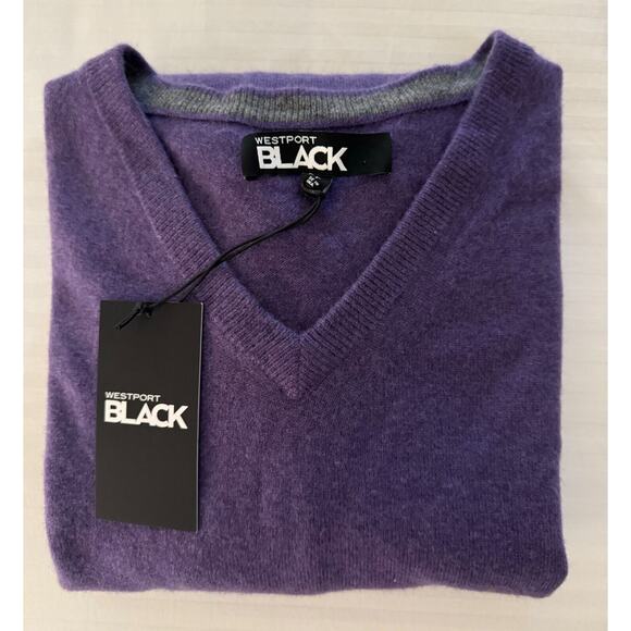 Westport Black 100% Casmere Men's Pull Over Sweater V-Neck L/S Purple NWOT